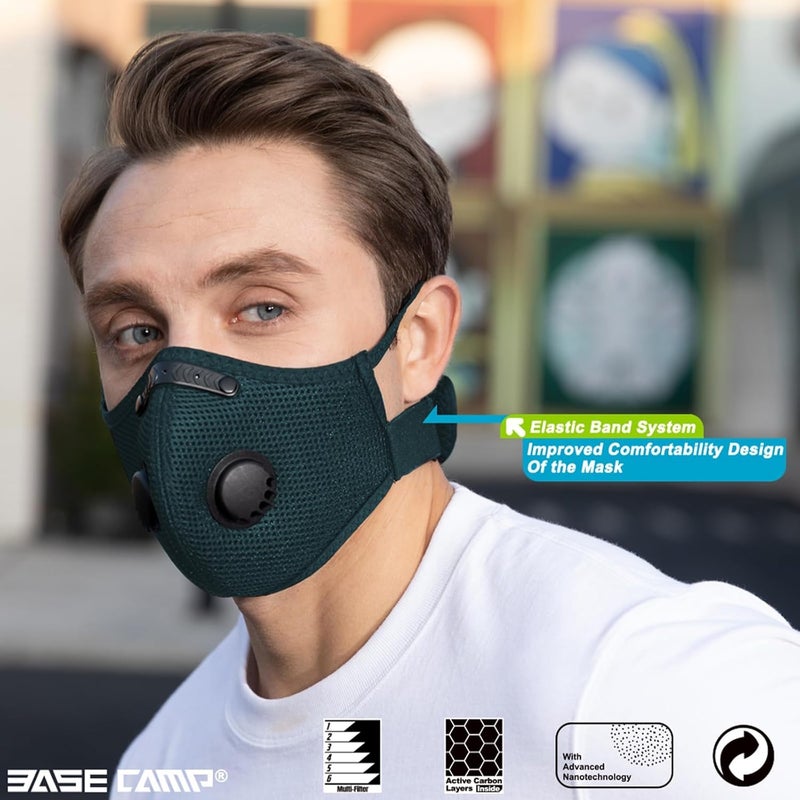 Base Camp Family Pack Dust Mask, Breathable Reusable Respirator Mask with 6 Activated Carbon Filters(Dark Tiber) - Image 2